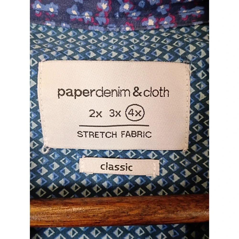 Business Casual Paperdenim & Cloth Mens 4X Blue Geometric Short Sleeve Button Up